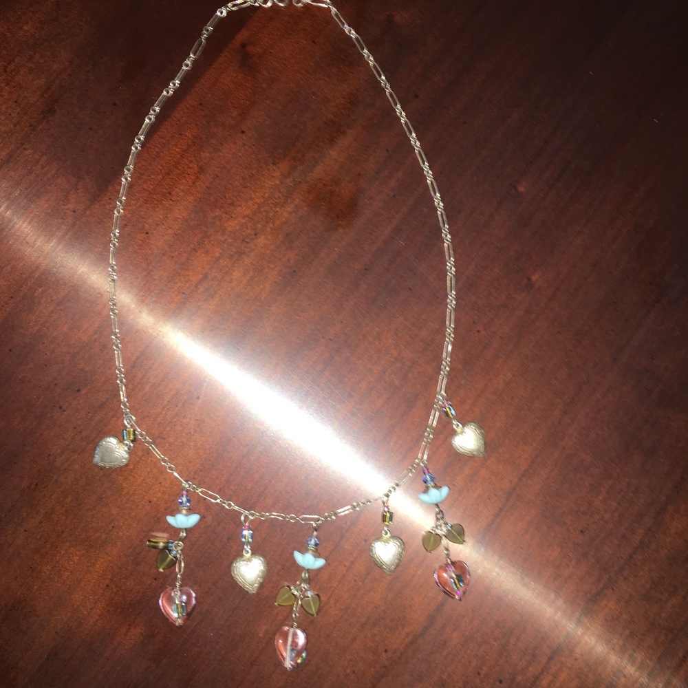 16" Silver Plated Heart Valentines Charm Necklace